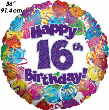 16th Party Birthday Holographic 36inch - Clearance